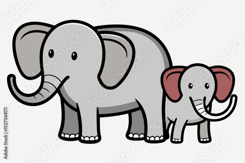 Adorable Cartoon Illustration of Mother and Baby Elephant