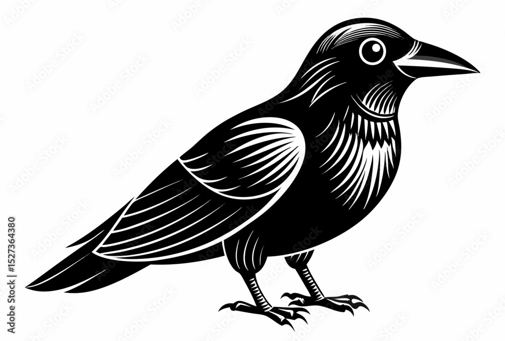 Fototapeta premium Intricate Line Art Illustration of a Majestic Crow Bird