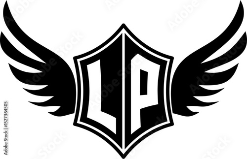 LP logo emblem with winged and shield template