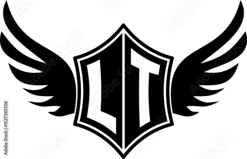 LT logo emblem with winged and shield template