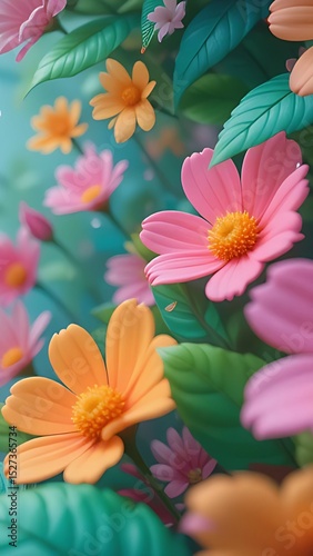 Vibrant 3D Floral Garden: A Lush Tapestry of Blossoms