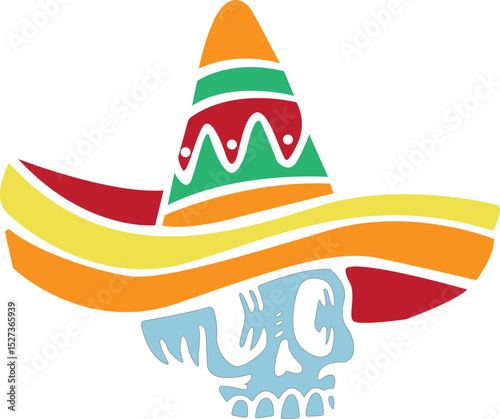 Skull head wearing a Mexican hat