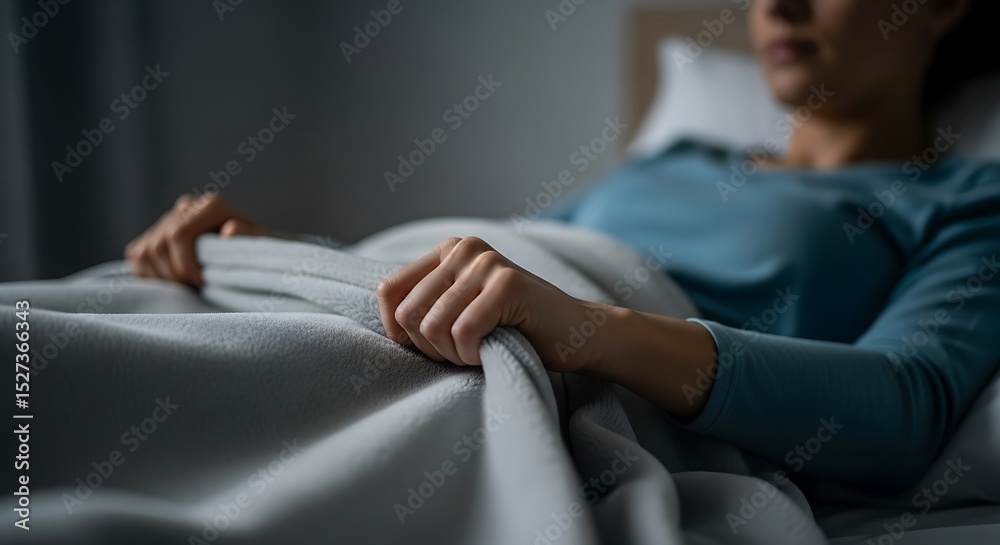 Fototapeta premium Woman Lying in Bed at Night, Experiencing Insomnia or Anxiety