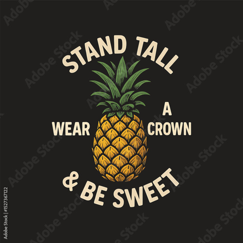 Motivational Pineapple Quote - Stand Tall, Wear a Crown and Be Sweet T-Shirt Design
