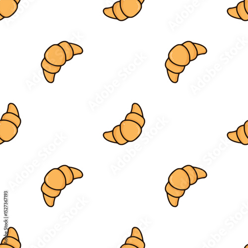 croissant seamless pattern on white, cartoon wallpaper in flat style, delicious breakfast