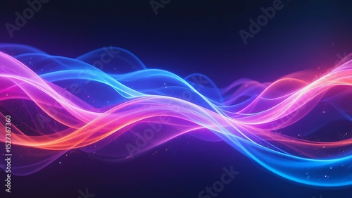 Vibrant Pink Blue Neon Wave Abstract Background: Digital Art