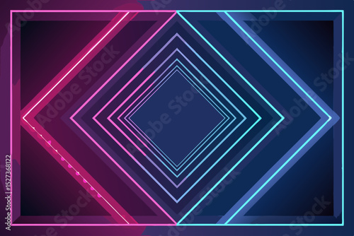 Generate a vibrant abstract image featuring a split frame design, sharp neon diagonal lines, and a futuristic techno aesthetic.  Emphasize bold color contrasts and geometric shapes.