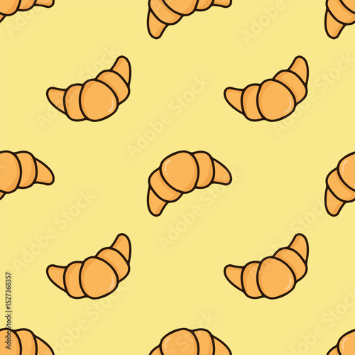 croissant seamless pattern, cartoon wallpaper in flat style, delicious breakfast