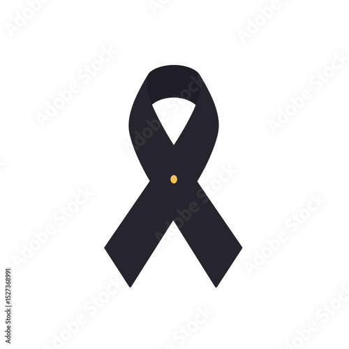 Black ribbon on lapel close-up in minimalist style with gold accent  