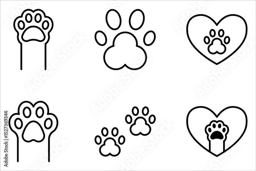 Cat or dog paw icon set. Paw print icon on white background