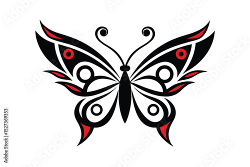 Bold Tribal Decorative Butterfly With Strong Geometric Line Patterns vector art illustration