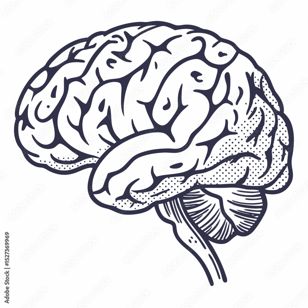 Obraz premium Brain with halftone stipple effect vector 