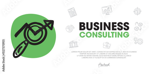 Business consulting, Developing a Modern Web Banner Concept Using hand-drawn Doodle icon Graphics.