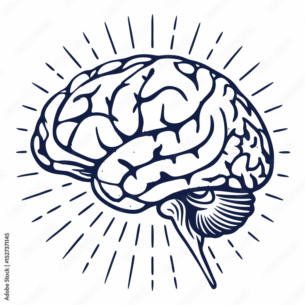 Obraz premium Brain with halftone stipple effect vector 