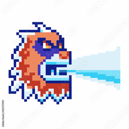pixel art fire breathing dragon, retro video game character fierce mythical creature, digital fantasy illustration