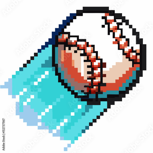 Pixelated baseball in motion with dynamic speed effect