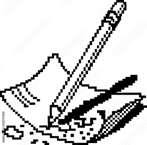 retro pixel art of pencil and paper nostalgic vintage illustration, digital creativity and sketching theme