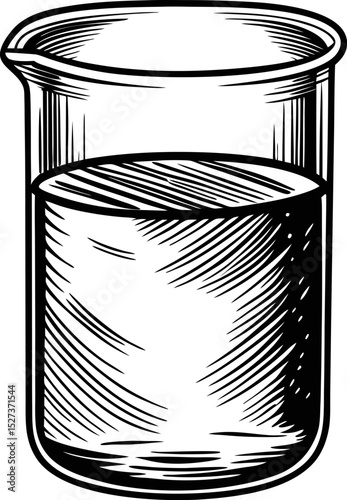 scientific measurement beaker sketch black and white laboratory illustration, chemical experiment glassware