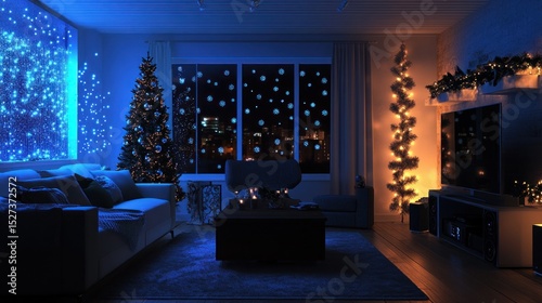 Cozy Christmas living room at night