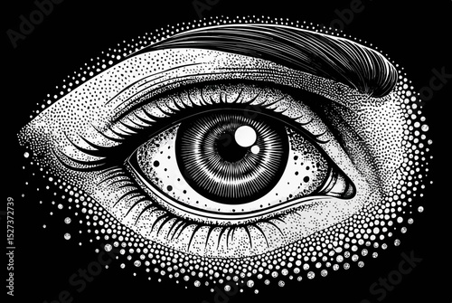 Intricate Halftone Pattern of a Human Eye Detailed Close Up