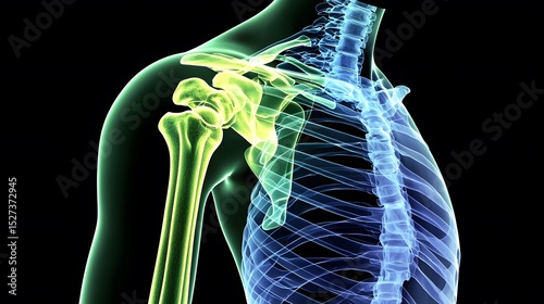Detailed Human Anatomy of the Shoulder Joint with X-ray Effect