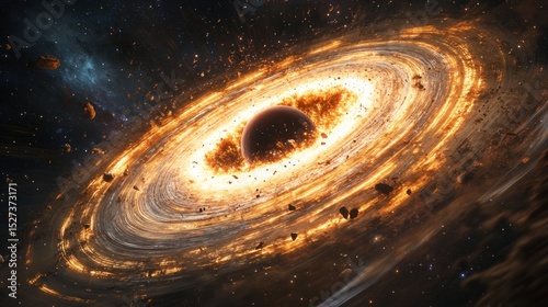 Cosmic Catastrophe.  Fiery destruction of planet by black hole