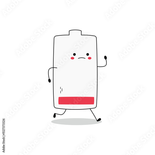 Cute Low Battery Red cartoon character running doodle