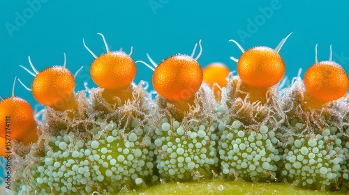 Close-Up View of Colorful Micro Organisms on a Plant Surface