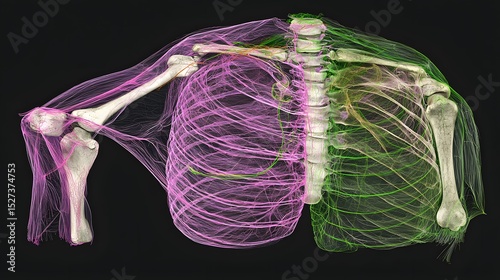 Detailed Visualization of Human Ribcage and Lung Anatomy for Education