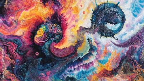 Abstract swirling colors, dynamic interplay of textures