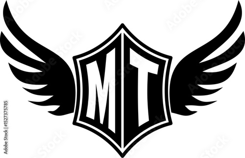 MT logo emblem with winged and shield template