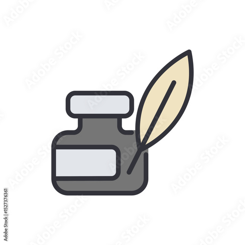 Stylized Feather Quill And Inkwell Symbolizing Writing And Creativity