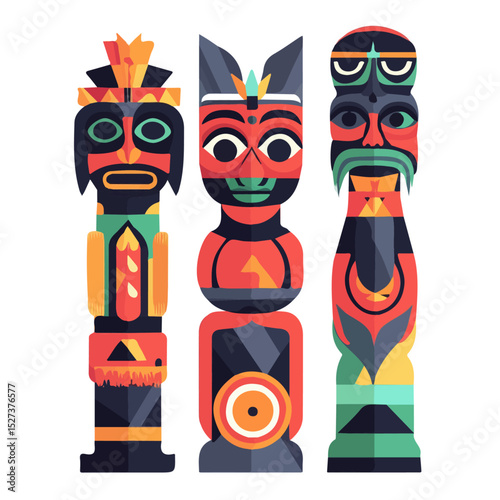 2D flat Totems vector illustration, isolated on a white background.