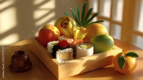 Sushi and Fruit Arrangement