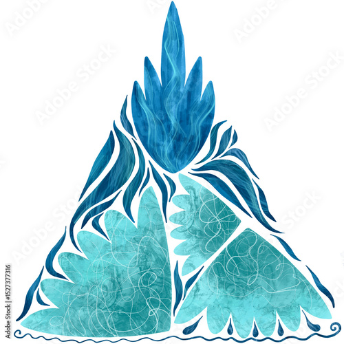 Marble illustration in a triangle. Abstract watercolor illustration in cold shades symbolizing the element of water