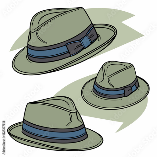 Fedora Hats with Blue Bands – Vector Set 