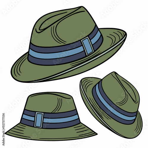 Fedora Hats with Blue Bands – Vector Set 