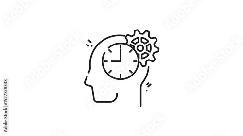 Cognition line icon animation. Cognition line icon featuring a head with a clock and gear inside, suitable for technology or time management concepts. Animated outline icon 