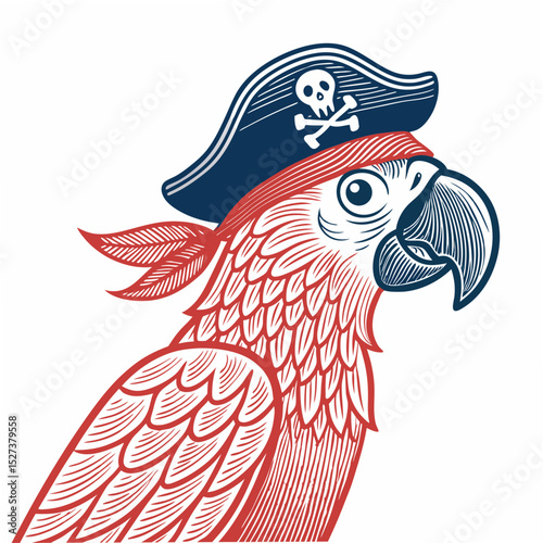 Create a vector illustration of a bold-stroked parrot wearing a mathematical pi (π) symbol as a hat.  The style should be cartoonish and vibrant.