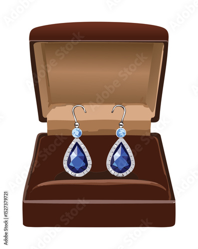 Blue Sapphire Teardrop Earrings in Brown Box