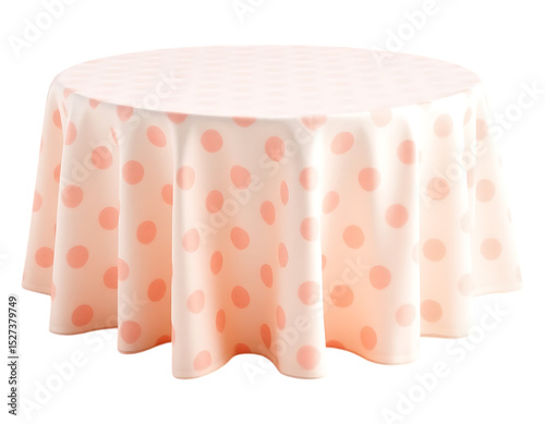 Round Table with Pink Polka Dot Tablecloth
