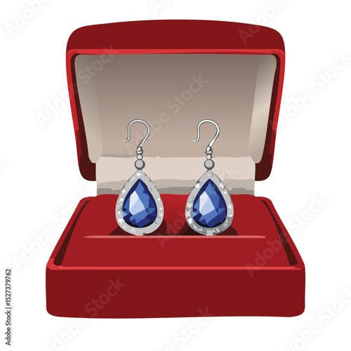 Blue Sapphire Teardrop Earrings in Red Box