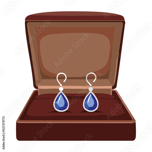 Blue Sapphire Teardrop Earrings in Brown Box