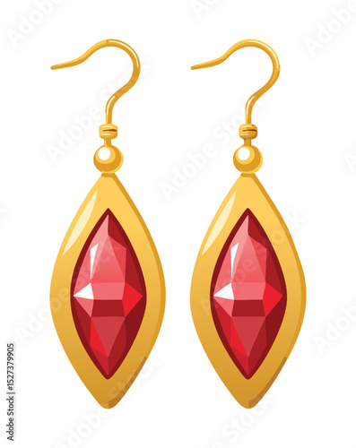 Golden Frame Red Teardrop Gemstone Earrings