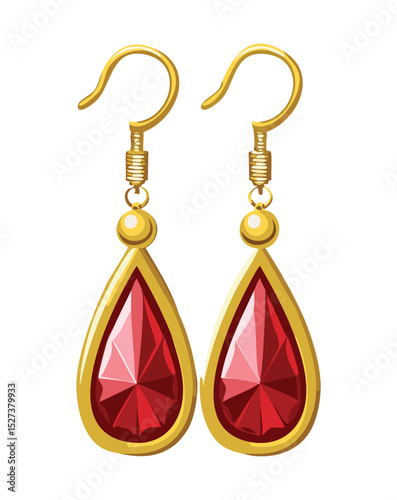 Golden Hook Red Teardrop Gemstone Earrings