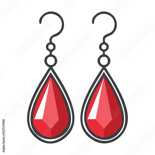 Modern Ruby Drop Dangle Earrings Pair
