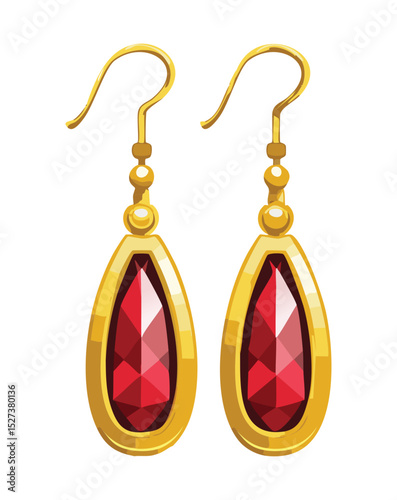 Golden Frame Red Teardrop Gemstone Earrings
