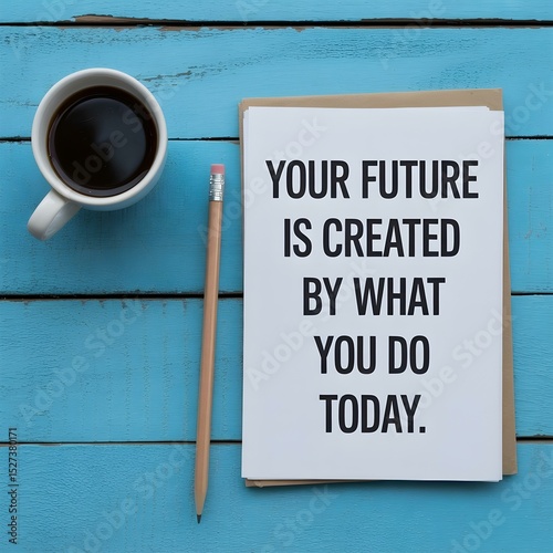 Motivational Quote About Creating Your Future on a Notebook