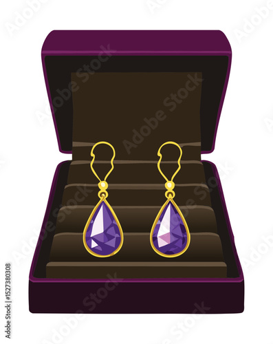 Golden Amethyst Teardrop Earrings in Brown Box