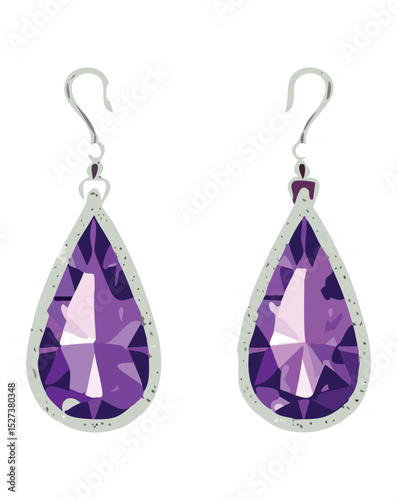 Silver Hook Purple Teardrop Gemstone Earrings